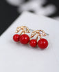 Stylish red cherry pearl stud earrings