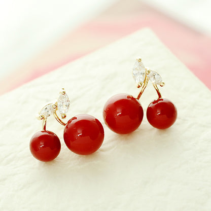 Stylish red cherry pearl stud earrings