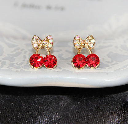 Stylish red cherry pearl stud earrings