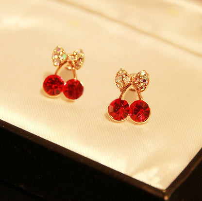 Stylish red cherry pearl stud earrings