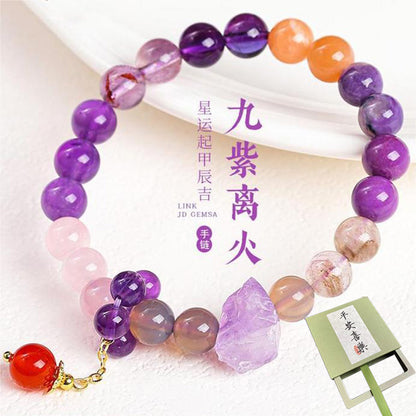 Natural Nine Purple Li Fire Amethyst Bracelet – Energy Protection, Luck & Wealth Boost