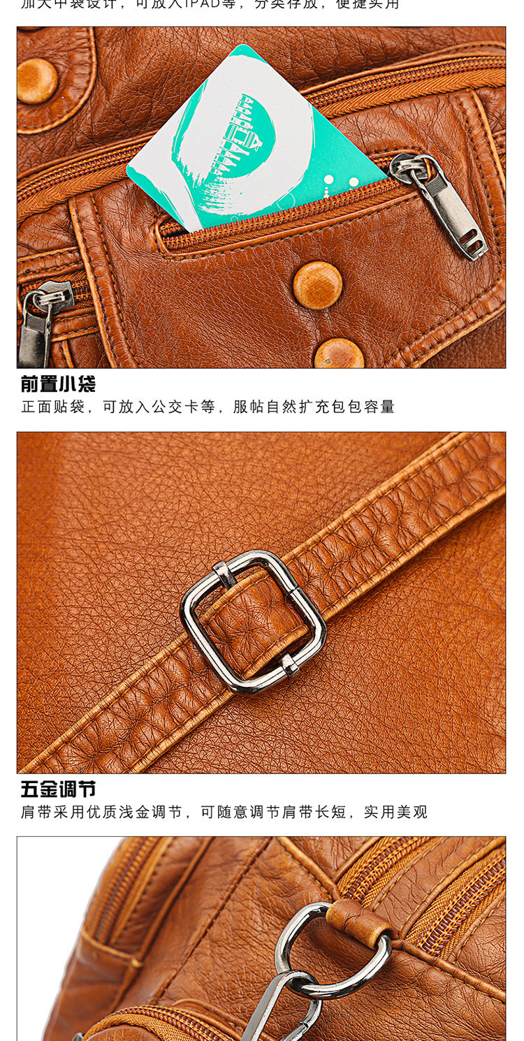 Soft leather large-capacity multi-layer popular contrasting color bag