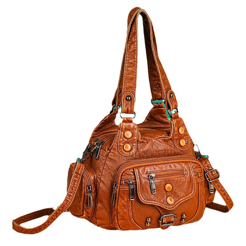 Soft leather large-capacity multi-layer popular contrasting color bag