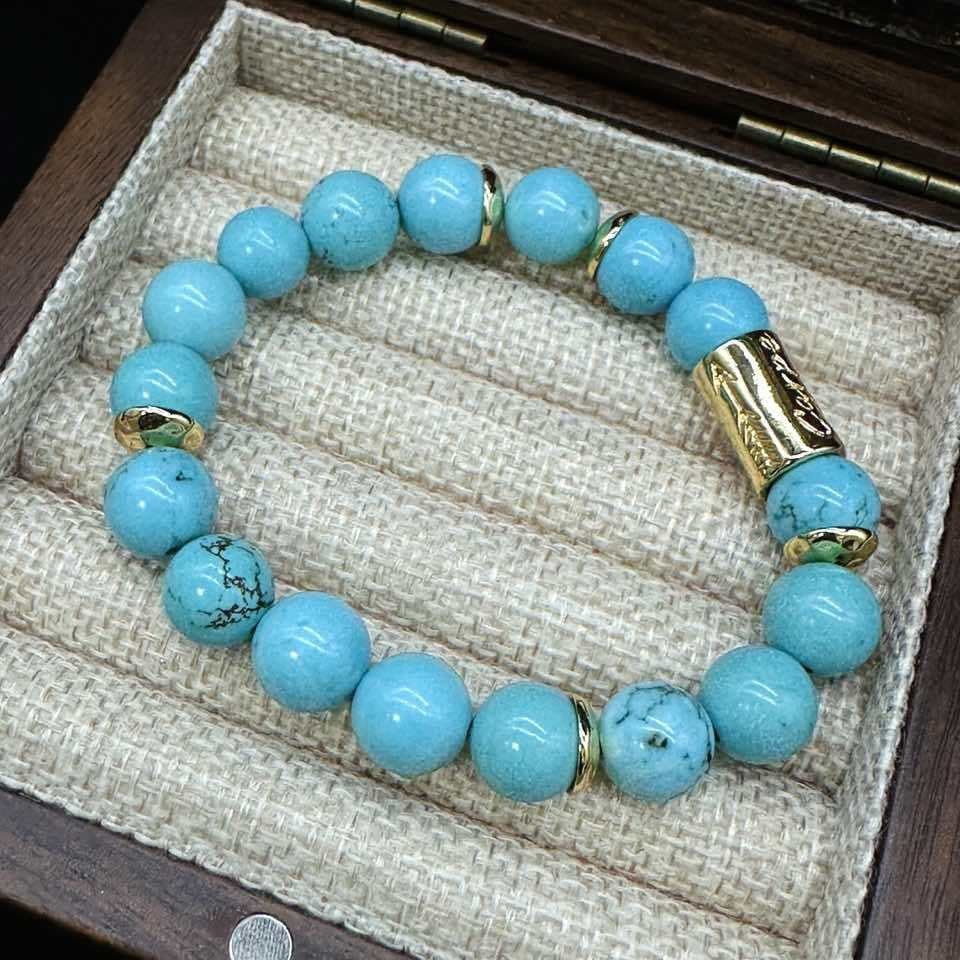 Natural Sea Blue Turquoise Bracelet – Precious Turquoise Amulet for Luck and Protection