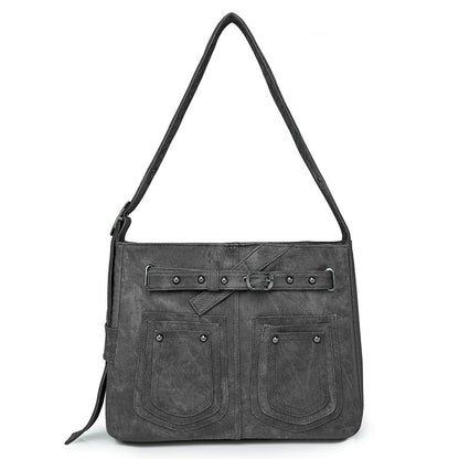 Denim blue rivet retro large capacity PU messenger bag