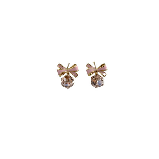 Light luxury design pink bow boutique zircon stud earrings