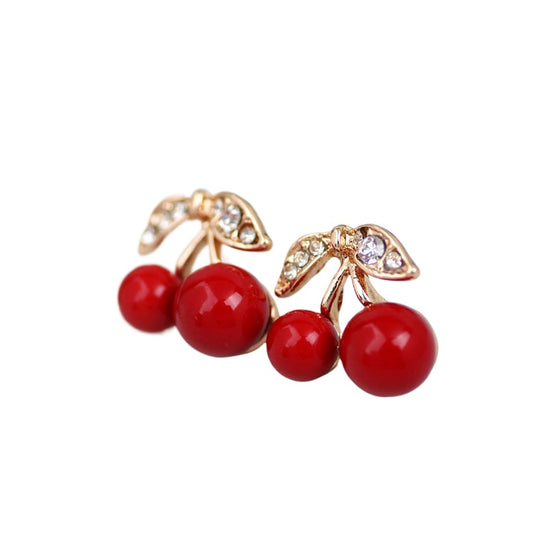 Stylish red cherry pearl stud earrings