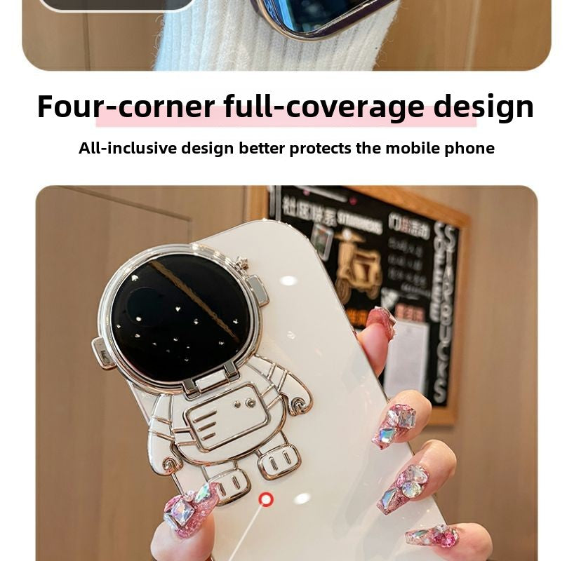 Electroplated Astronaut Stand Phone Case for iPhone 16 Pro Max – Creative Stand & Anti-Drop Protection